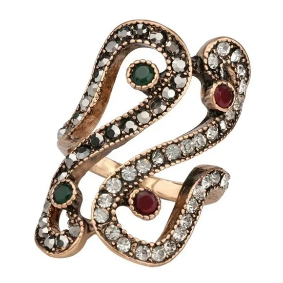 Unique Ethnic Filled Resin Antique Gold Ring - Picture 9 of 10